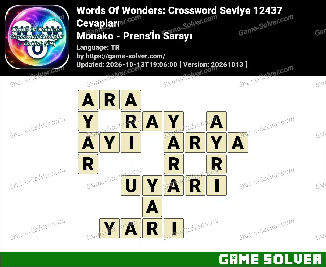 Words Of Wonders: Crossword Seviye 12437 Cevapları – Monako – Prens’İn Sarayı